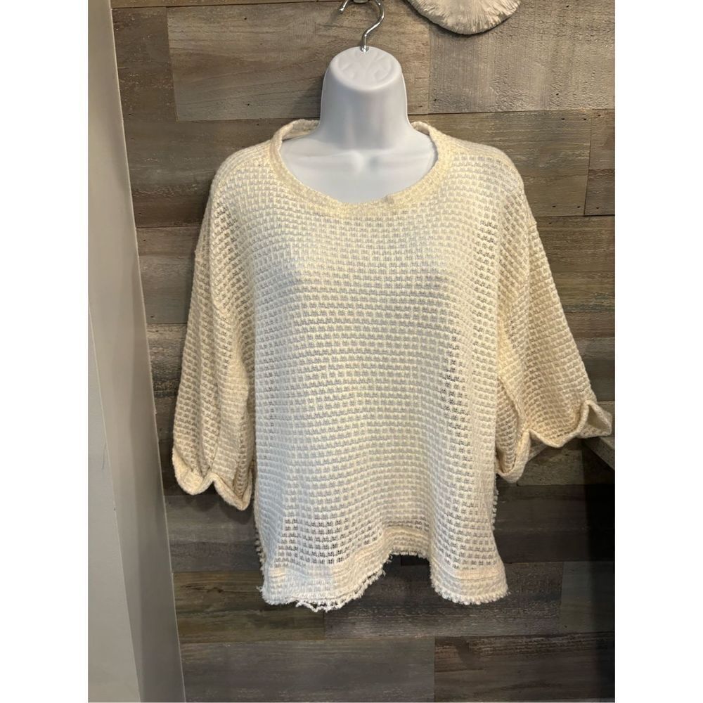 Lemon Tree S cream oversized see thru cropped short sleeve layering sweater